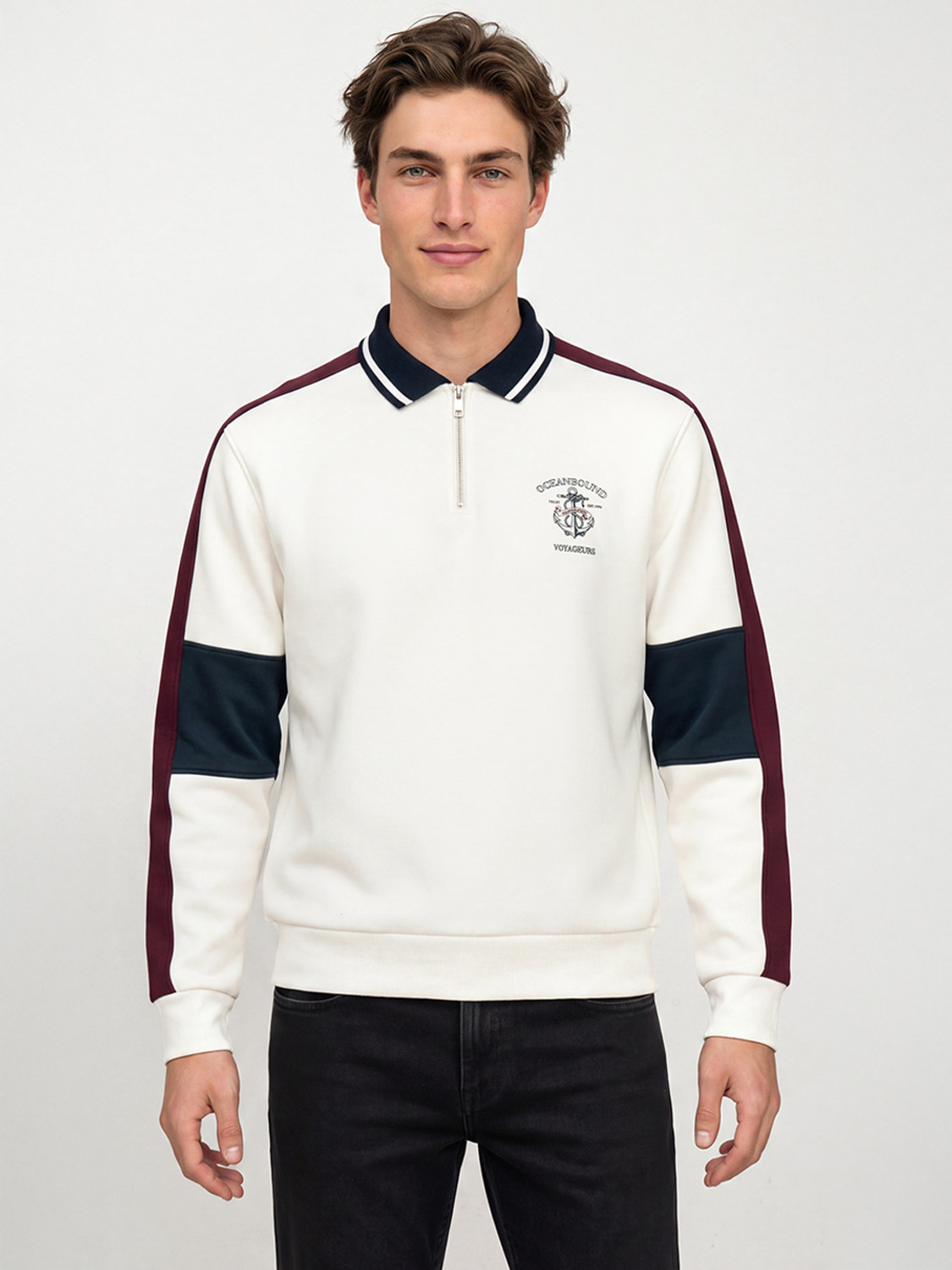 RED TAPE Men Full Sleeve Color Block Sweatshirt - Image 1