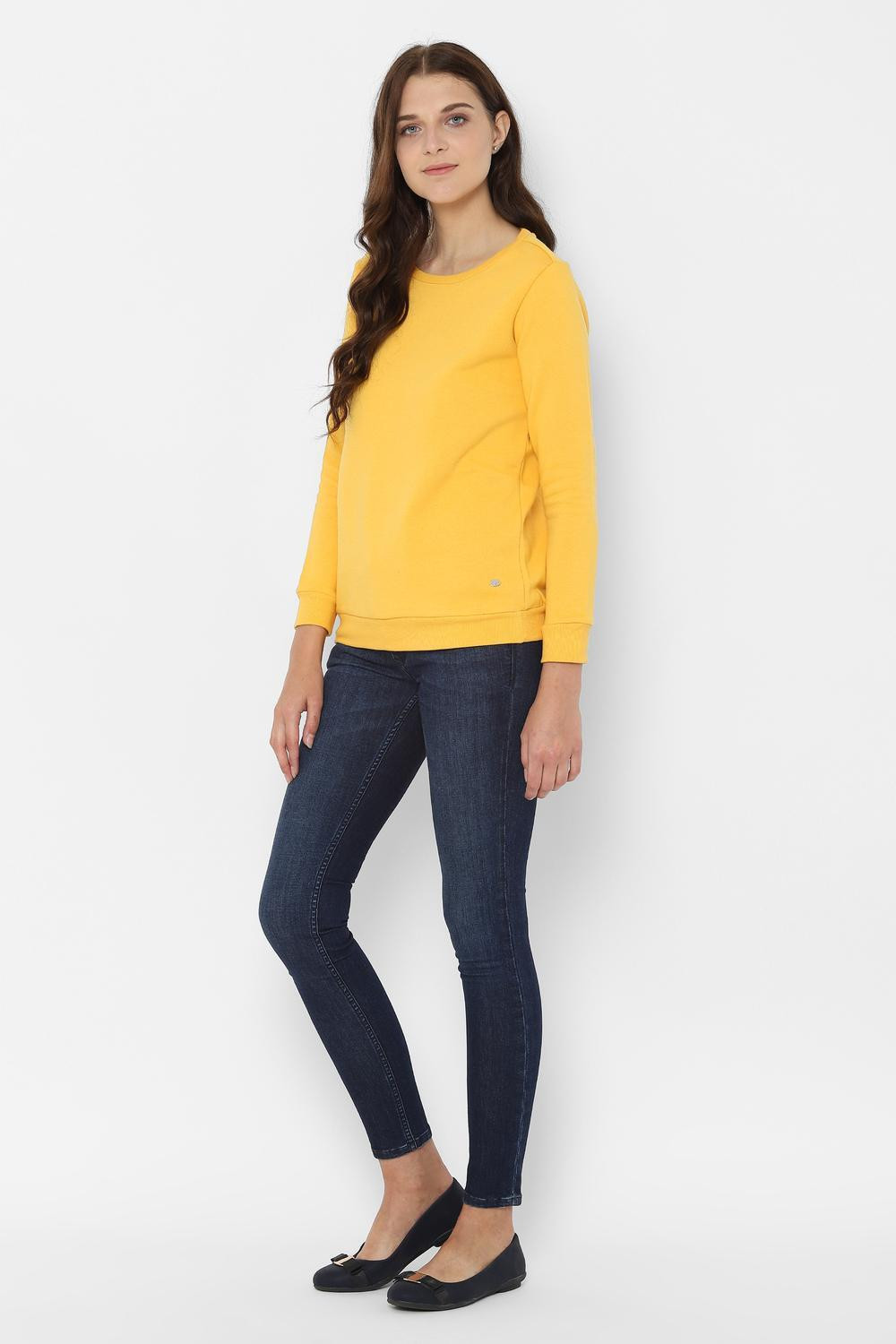 Image of Allen Solly Women 3 /4th Sleeve Solid Hooded Sweatshirt