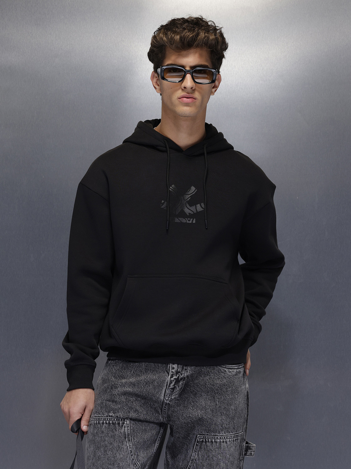 Image of XYXX Men Full Sleeve Solid Hooded Sweatshirt