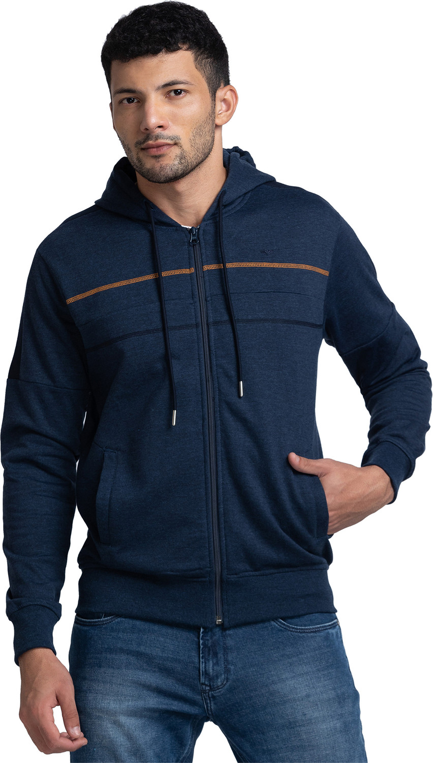 Image of PARK AVENUE Men Full Sleeve Solid Hooded Sweatshirt