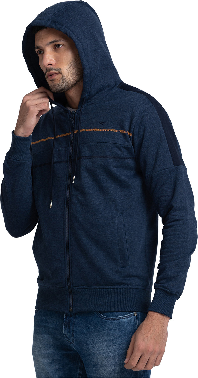Image of PARK AVENUE Men Full Sleeve Solid Hooded Sweatshirt