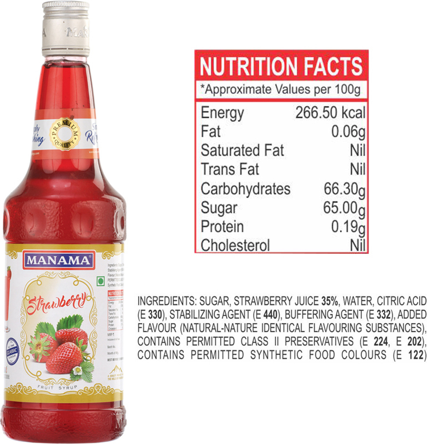 Image of MANAMA Lime Mint Syrup, Blue Curacao Syrup, Strawberry Syrup and Kala Khatta Syrup, Mixer for Mocktails, Cocktails, Drinks, Juices (750 ml, Pack of 4)