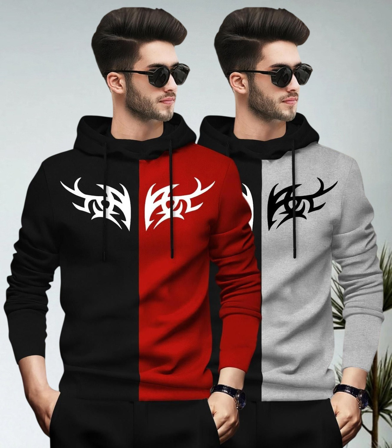 Image of BLIVE Men Printed Hooded Neck Cotton Blend Black, Yellow T-Shirt