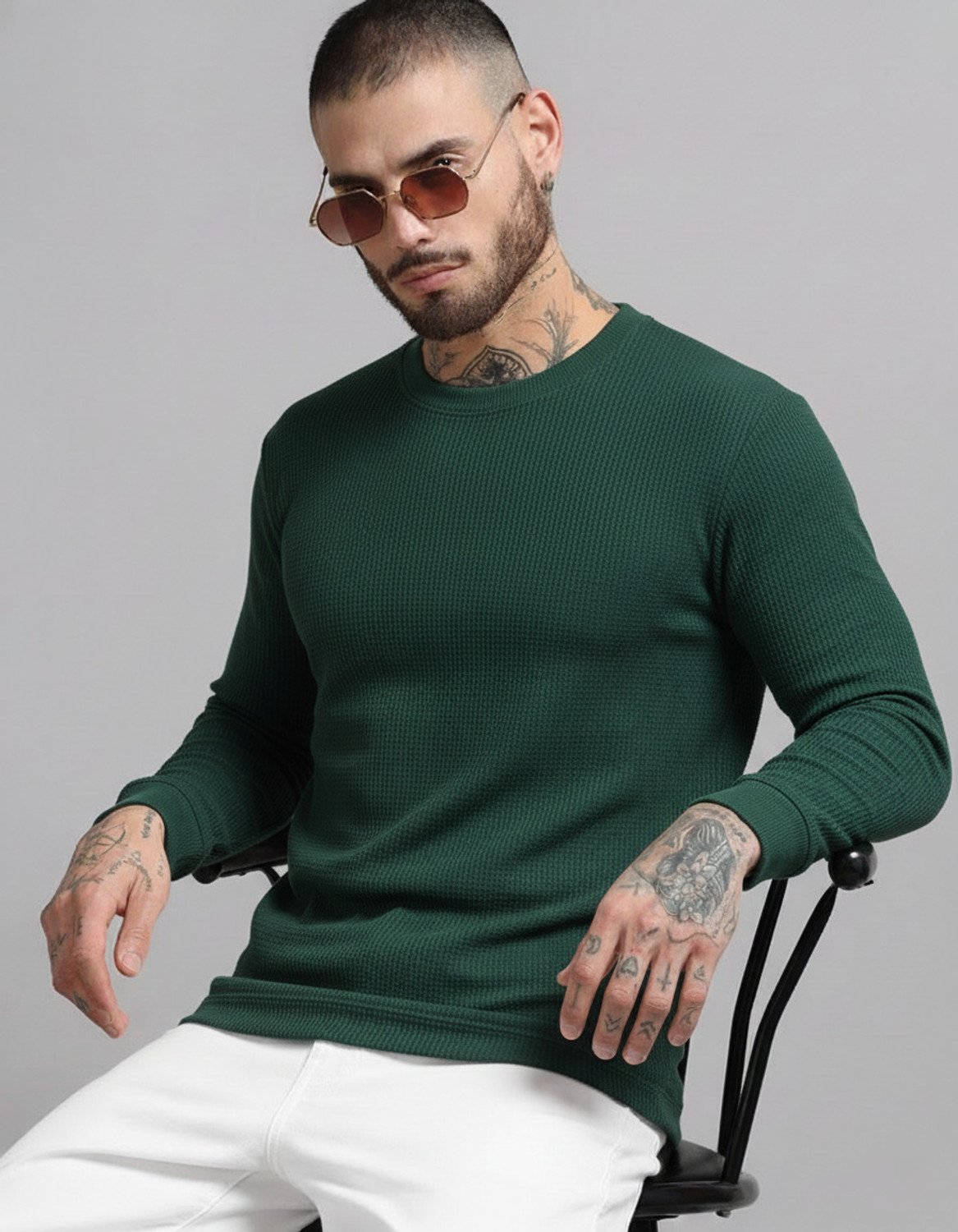 Image of Teezler Men Colorblock Round Neck Cotton Blend Green T-Shirt