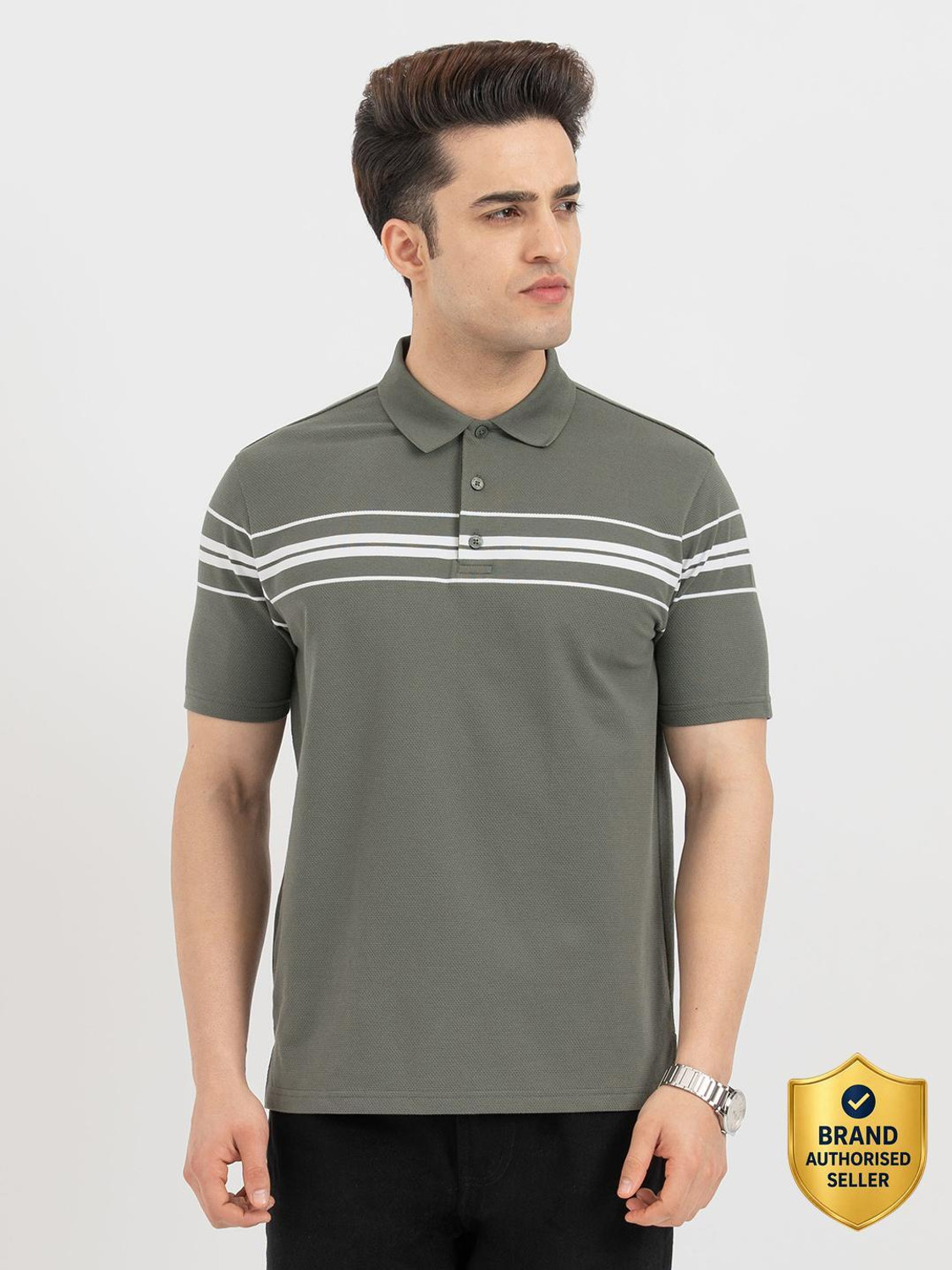 Image of RED TAPE Men Solid Polo Neck Pure Cotton Blue T-Shirt