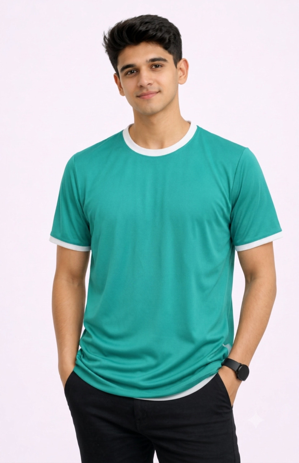 Image of YUTU Men Printed Polo Neck Polyester Blue T-Shirt