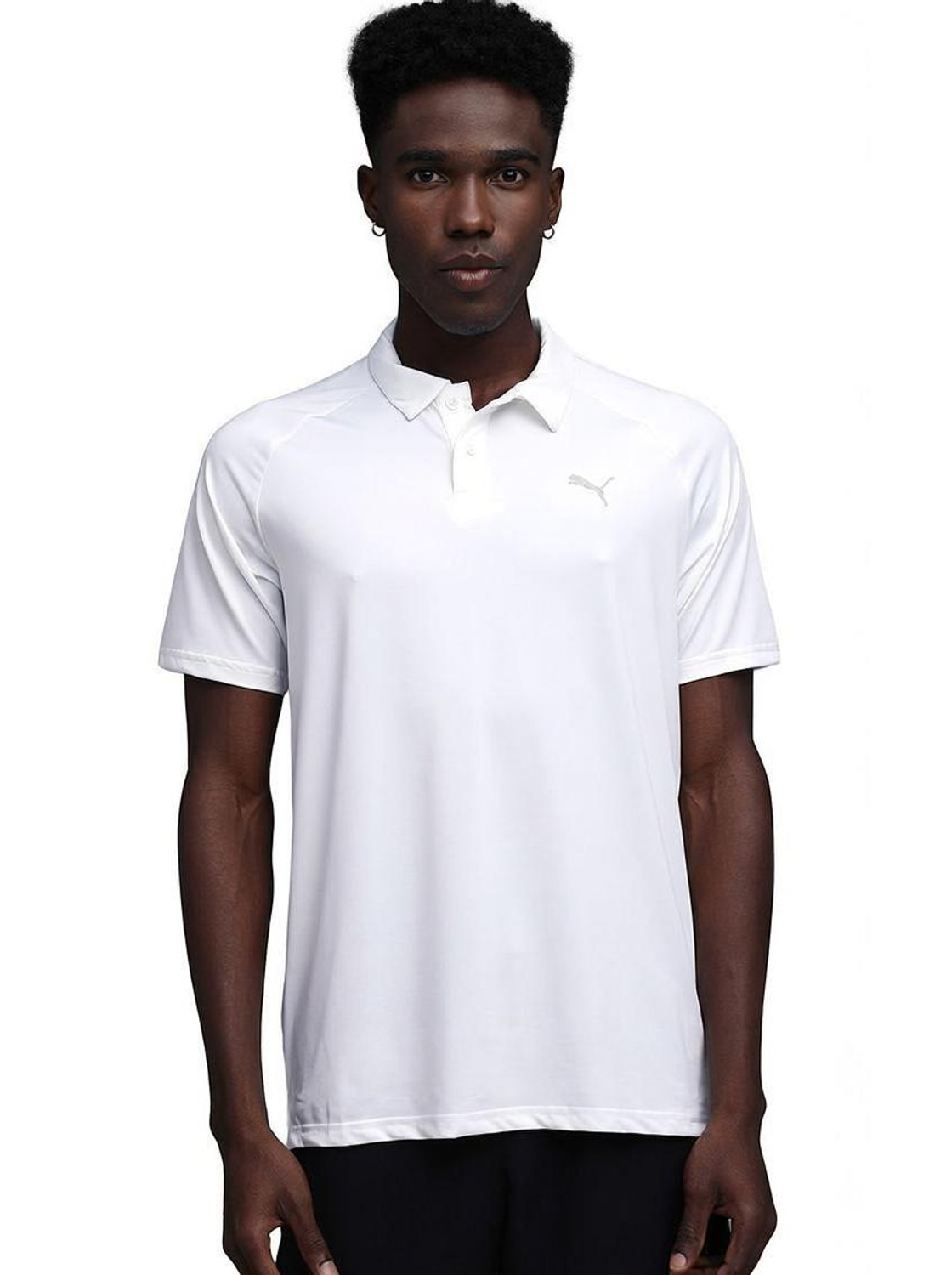Image of PUMA Men Solid Polo Neck Polyester Green T-Shirt