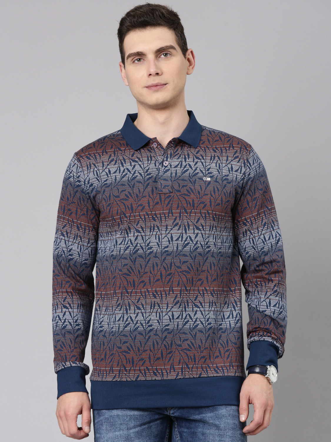 Image of MONTE CARLO Men Printed Hooded Neck Cotton Blend Grey T-Shirt