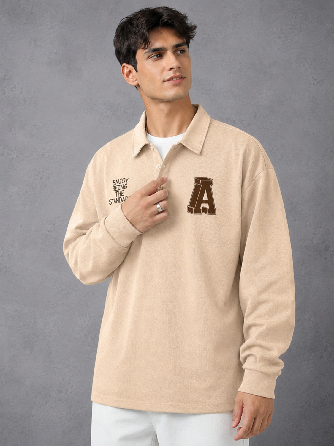 Image of Jump Cuts Men Printed Polo Neck Cotton Blend Brown T-Shirt
