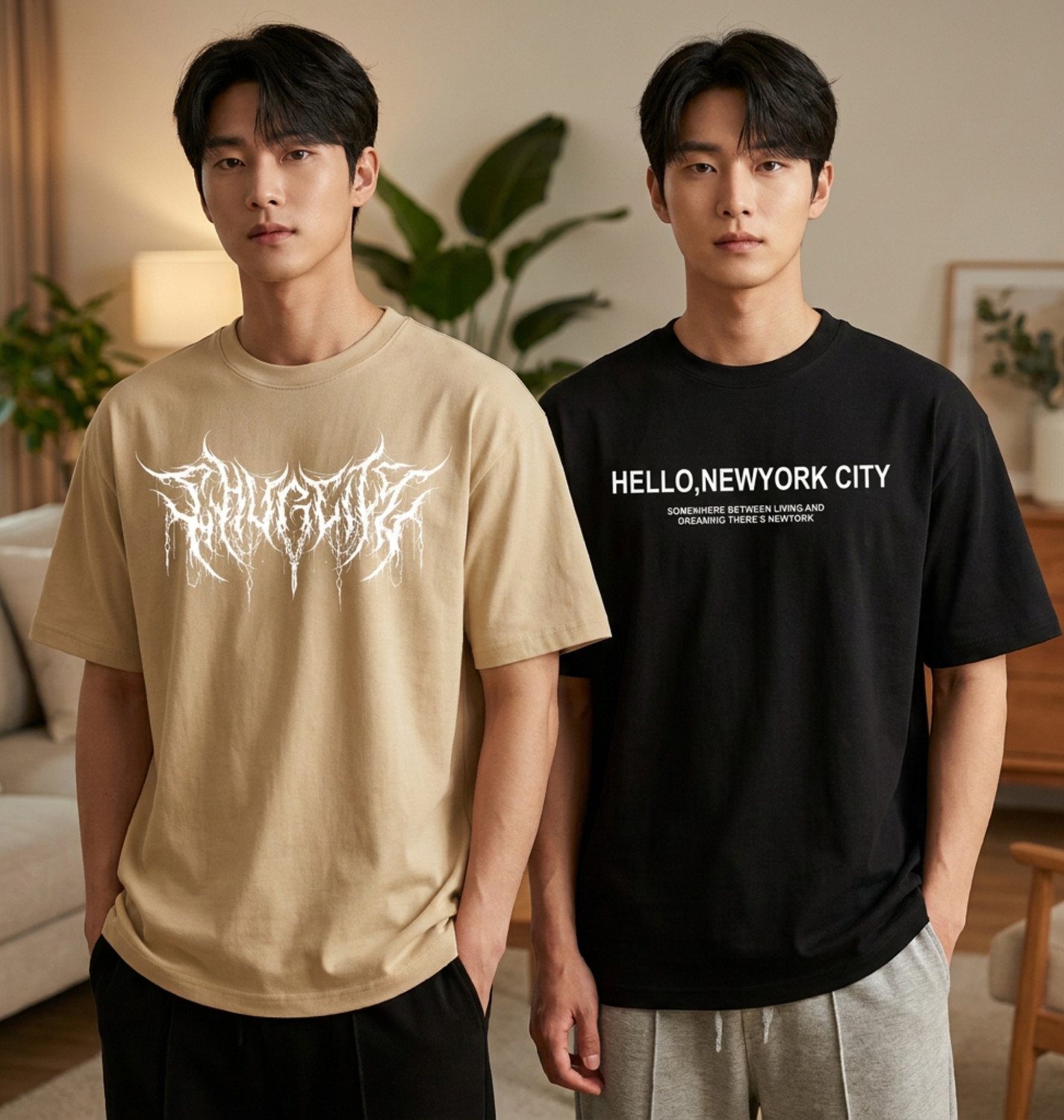Image of FLYIND VOGUE OUTFIT Men Printed Round Neck Cotton Blend Beige, Brown T-Shirt