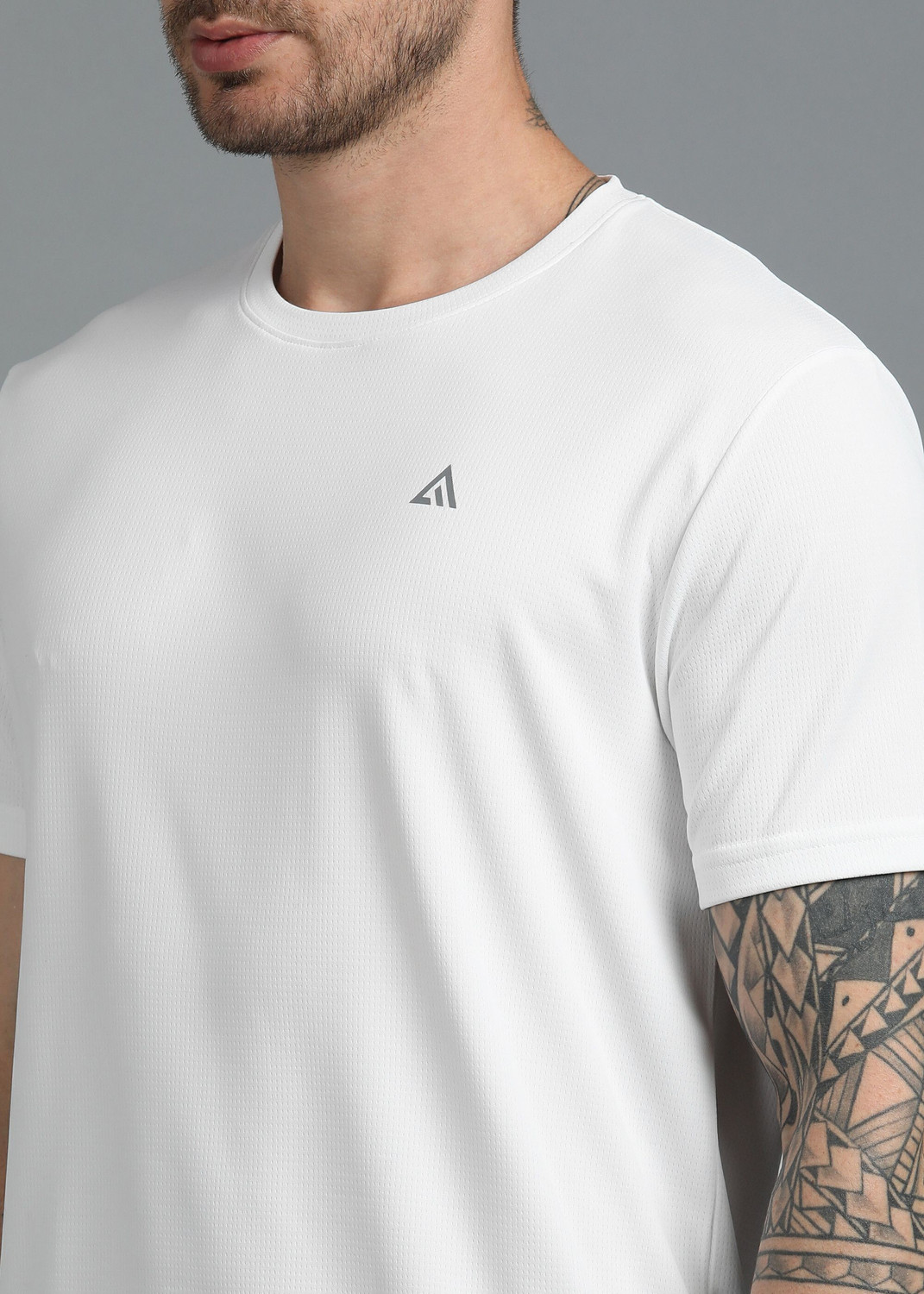 Image of Adrenex Men Solid Round Neck Polyester White T-Shirt