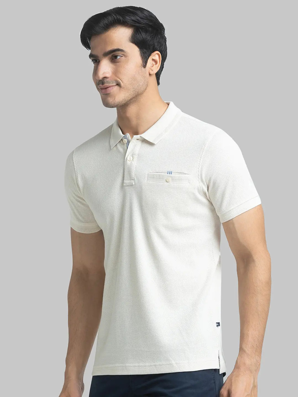 Image of PARX Men Solid Polo Neck Cotton Blend White T-Shirt