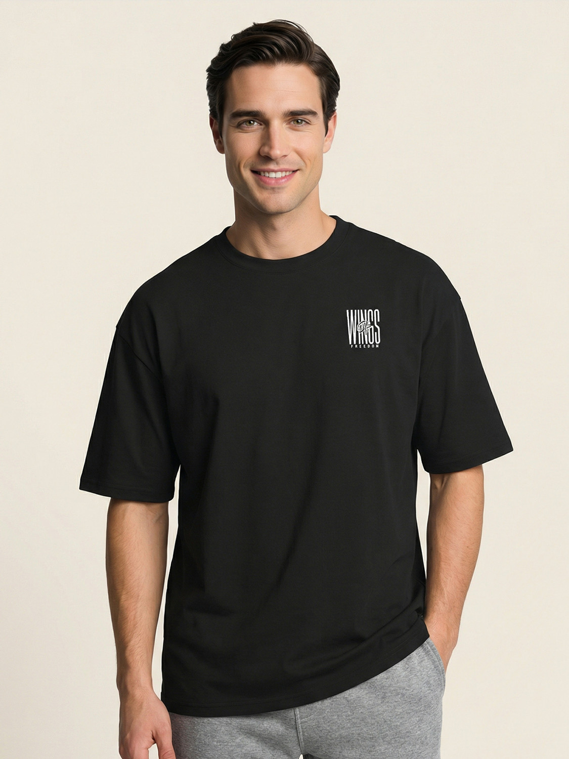 Image of NOBERO Men Printed Round Neck Cotton Blend Black T-Shirt