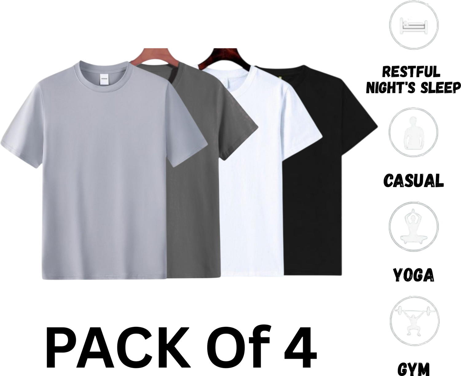 Image of lalita creation Pack of 4 Men Solid Round Neck Polyester Silver, Grey, White, Black T-Shirt