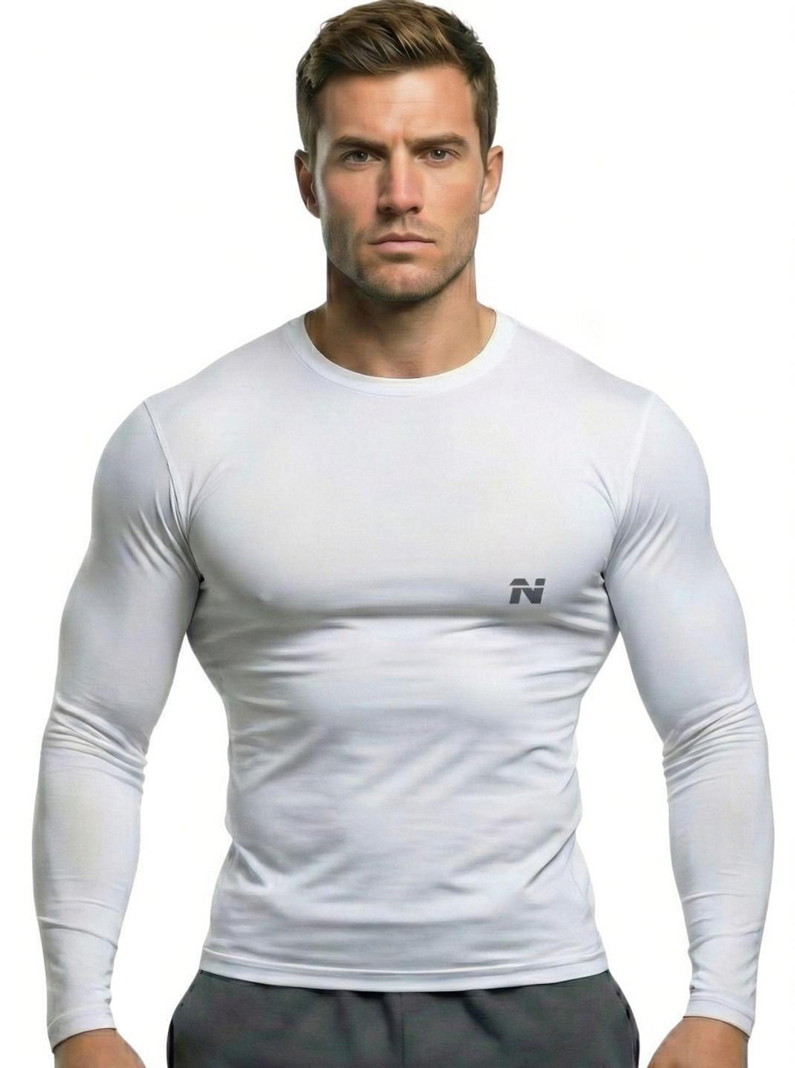 Image of NINQ Men Solid Round Neck Nylon White T-Shirt