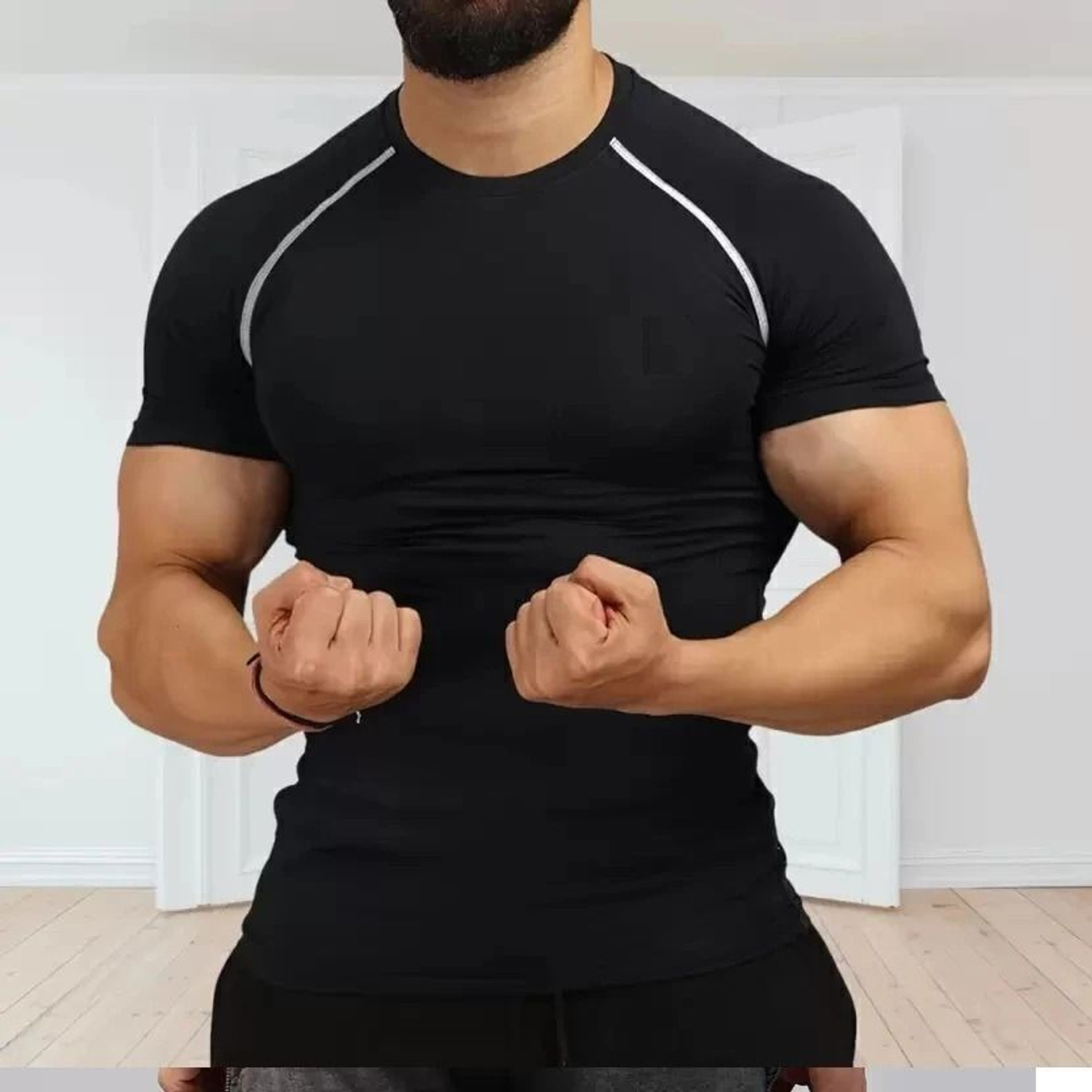 Image of NINQ Pack of 2 Men Sporty Round Neck Polyester Black, Blue T-Shirt