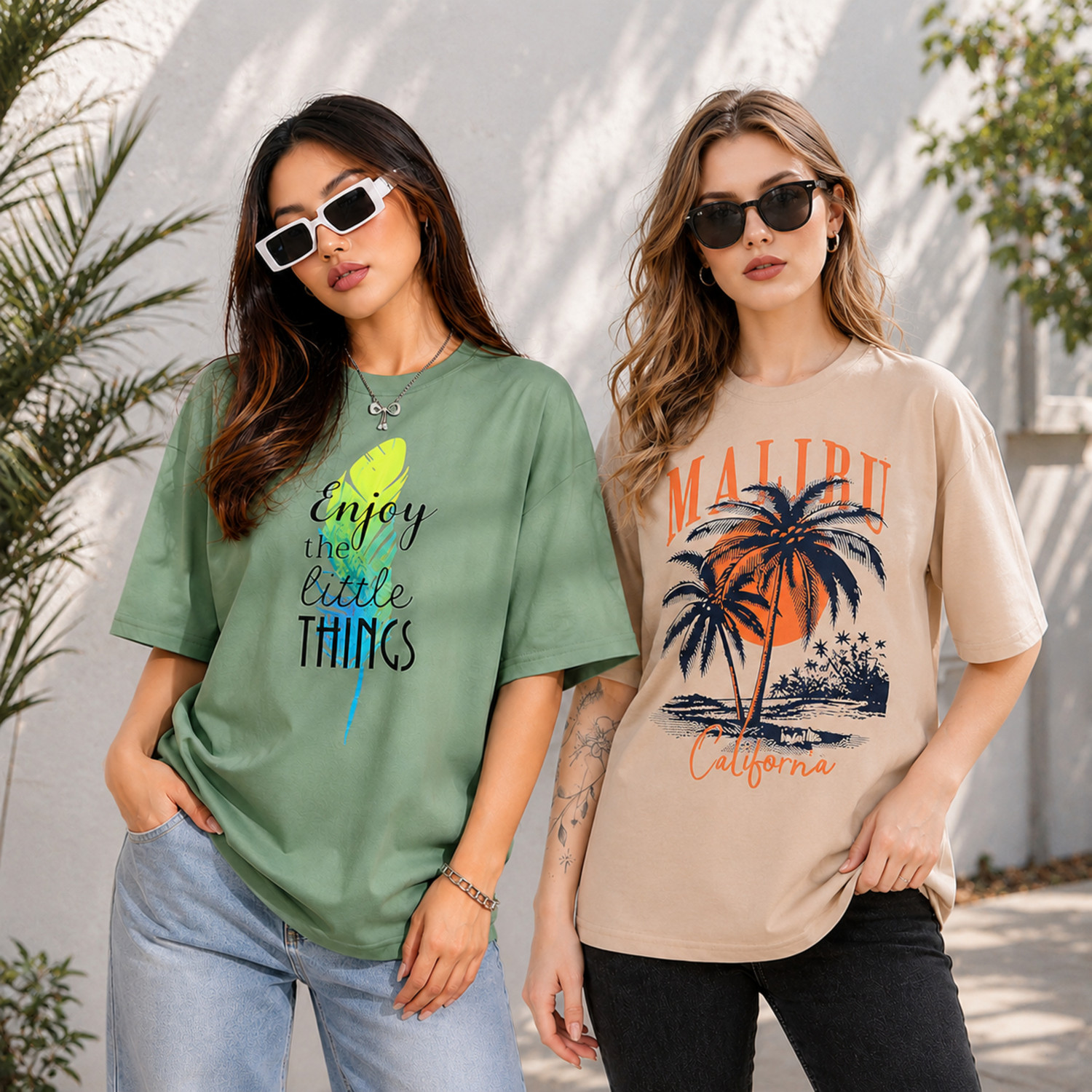 Image of Deklook Women Printed Round Neck Pure Cotton Brown T-Shirt