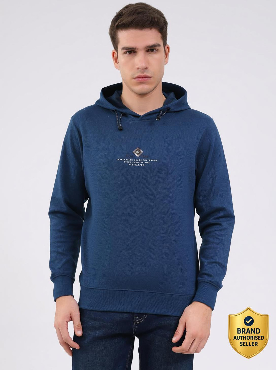 Image of MONTE CARLO Men Printed Hooded Neck Cotton Blend Grey T-Shirt