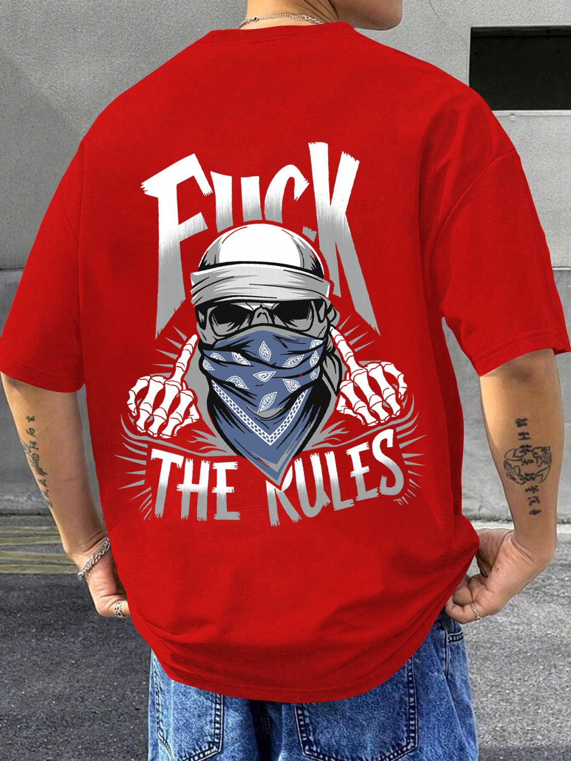 Image of Manly Tees Men Printed Round Neck Cotton Blend Dark Blue T-Shirt