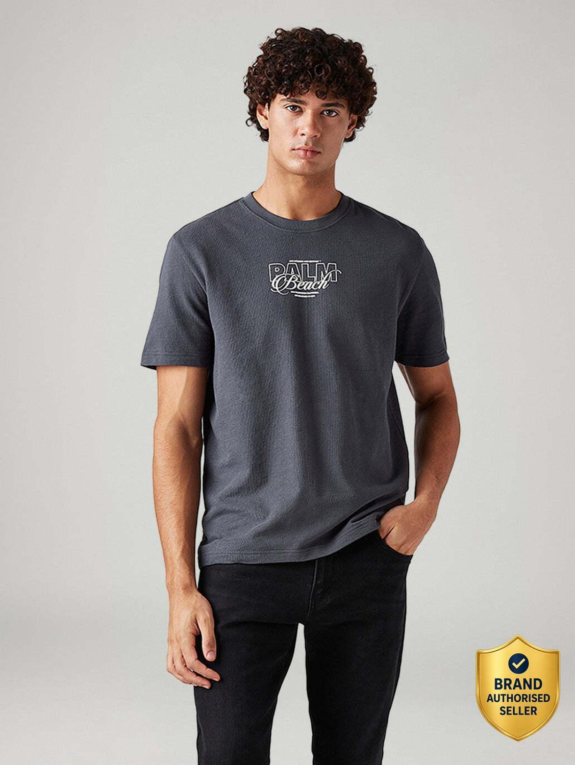 Image of LEVI'S Men Solid Crew Neck Pure Cotton Blue T-Shirt