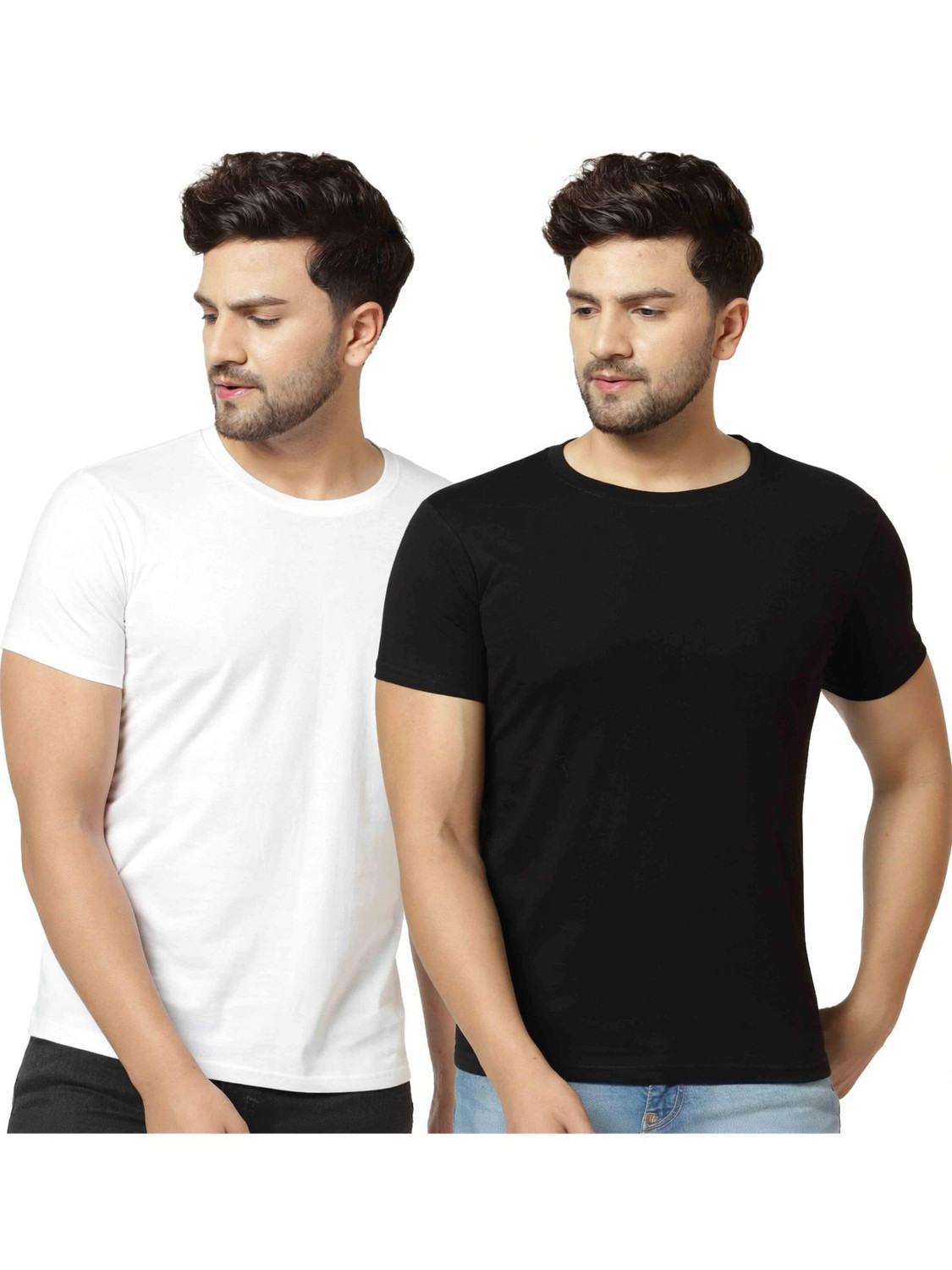 London Hills 2 Pack Men Black, White Cotton T-Shirts - Image 1