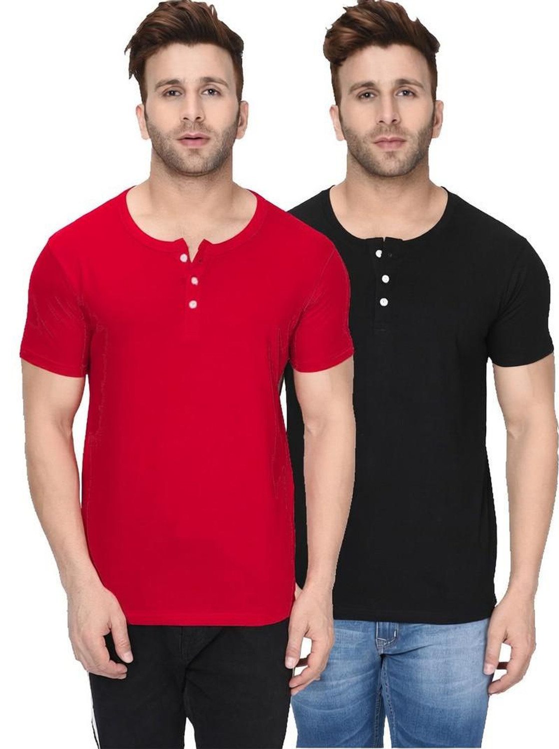 Image of P collection Pack of 4 Men Solid Round Neck Polyester White, Black, Dark Green, Maroon T-Shirt