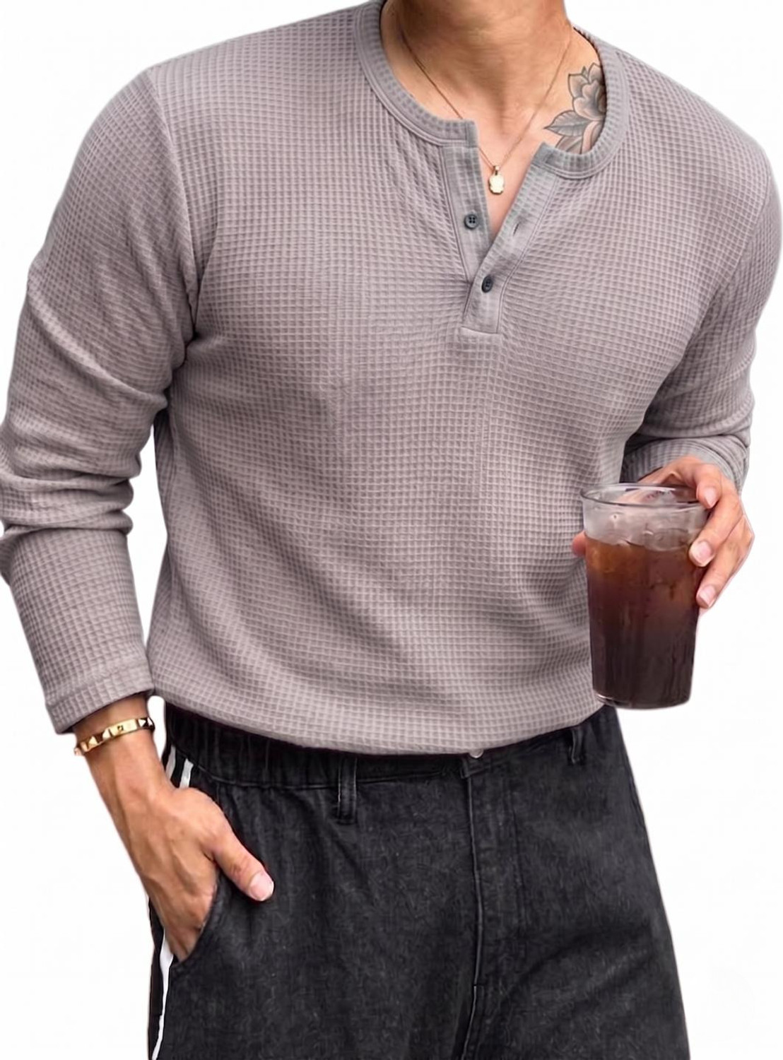 Rufica Men Grey Henley Neck T-Shirt - Image 1