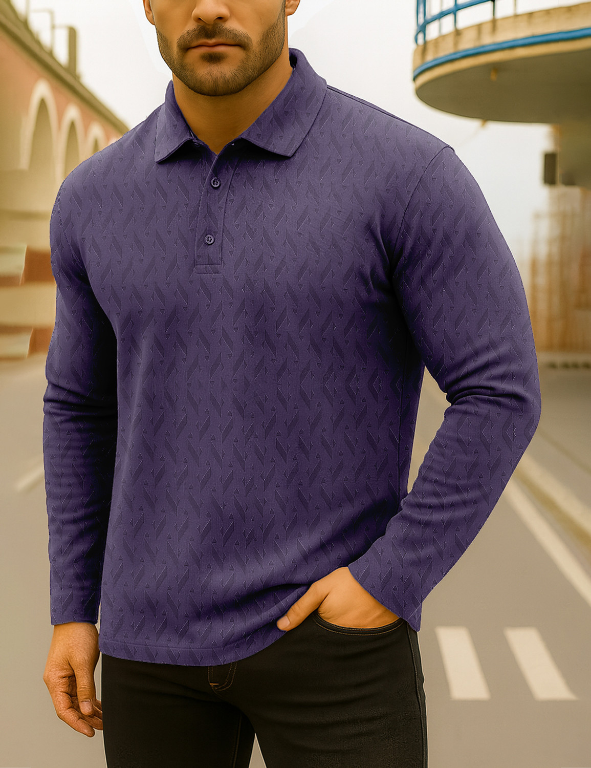 Image of CELLUX Men Abstract Polo Neck Polycotton Multicolor T-Shirt