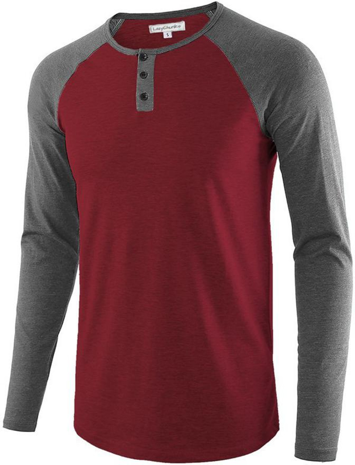 LazyChunks Men Maroon Henley Neck T-Shirt - Image 1