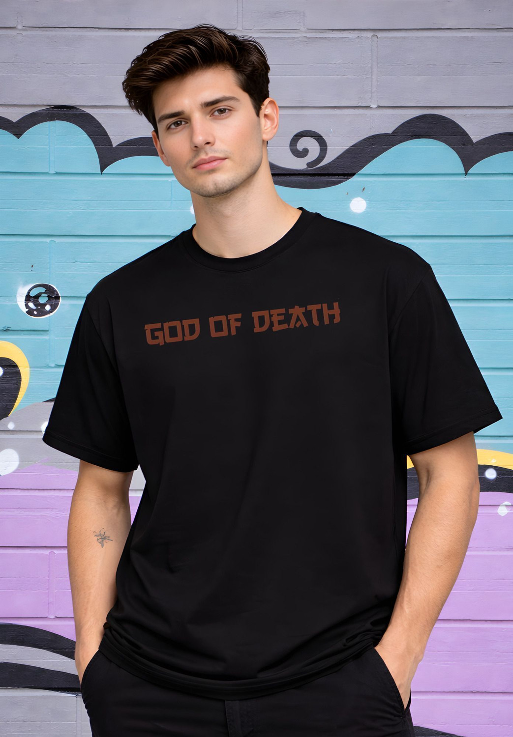 Image of Be Crazy Men Graphic Print Round Neck Cotton Blend Black T-Shirt