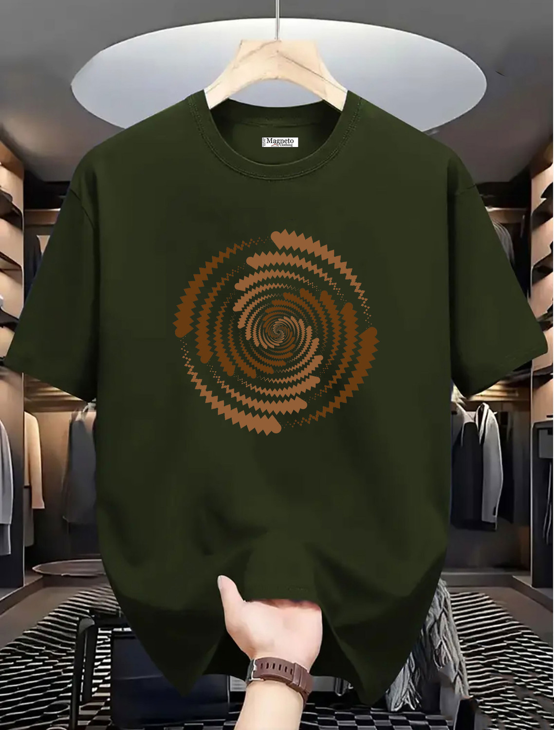 Image of Magneto Men Solid Polo Neck Pure Cotton Green T-Shirt