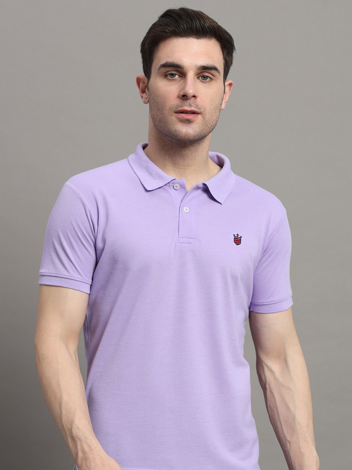 Image of RARHANPREMIUM Men Solid Polo Neck Cotton Blend Blue T-Shirt