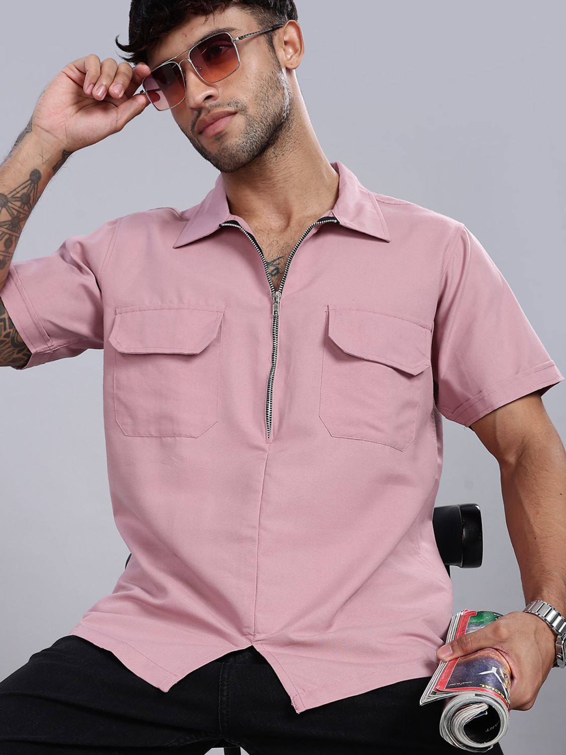 Image of VASTRADO Men Boxy Fit Self Design Cut Away Collar Casual Shirt