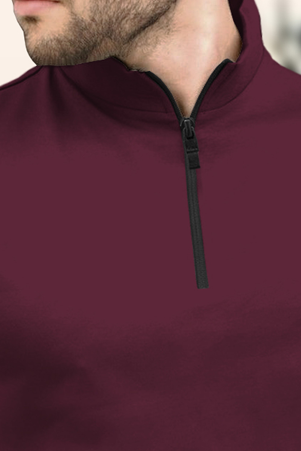 Image of TRIPR Men Solid Mandarin Collar Cotton Blend Maroon T-Shirt