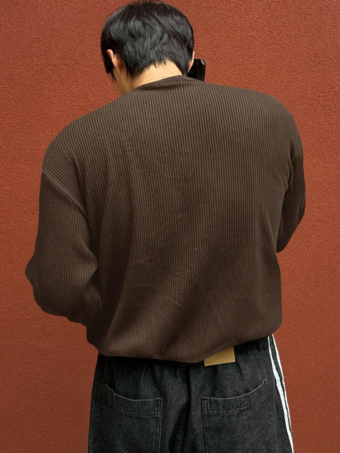 Image of The Modern Soul Men Solid Henley Neck Cotton Blend Brown T-Shirt