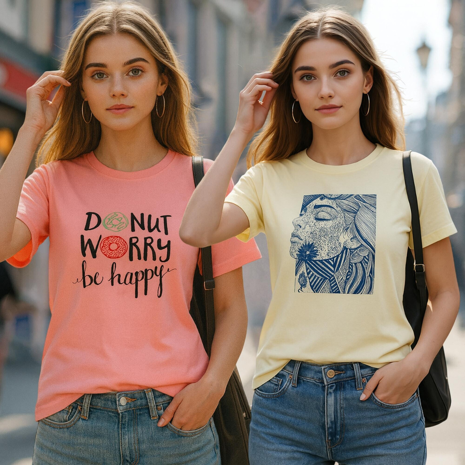 Image of DreamBe Women Printed Round Neck Cotton Blend Multicolor T-Shirt