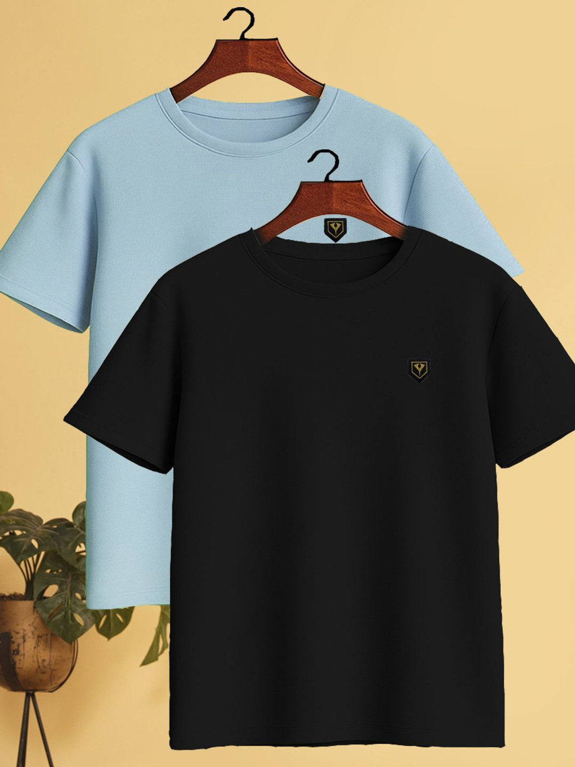 Image of TTFE Pack of 3 Men Solid Round Neck Polyester Black, Navy Blue, Grey T-Shirt