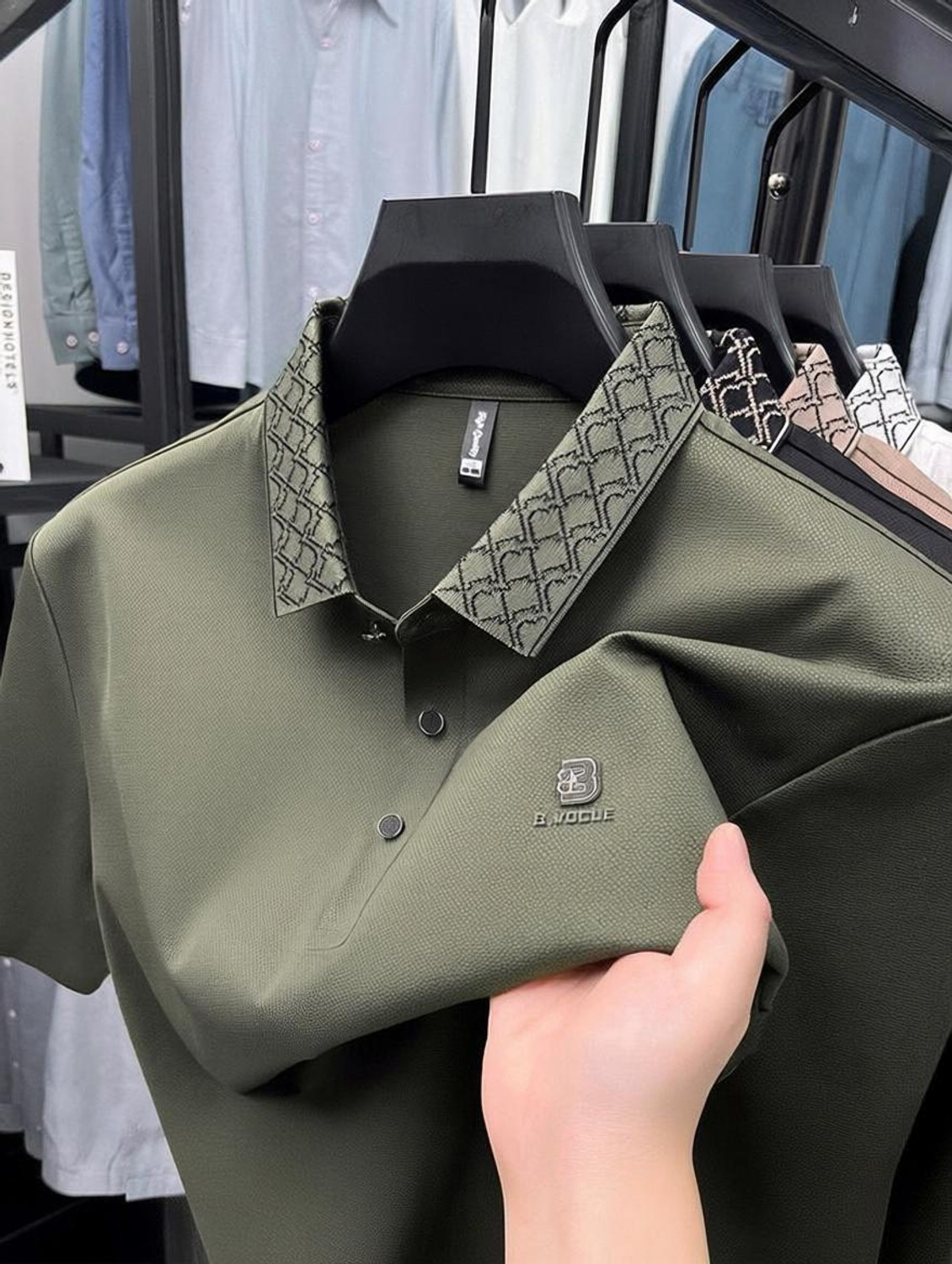 GLANZY Dark Green Polo Neck T-Shirt - Image 5