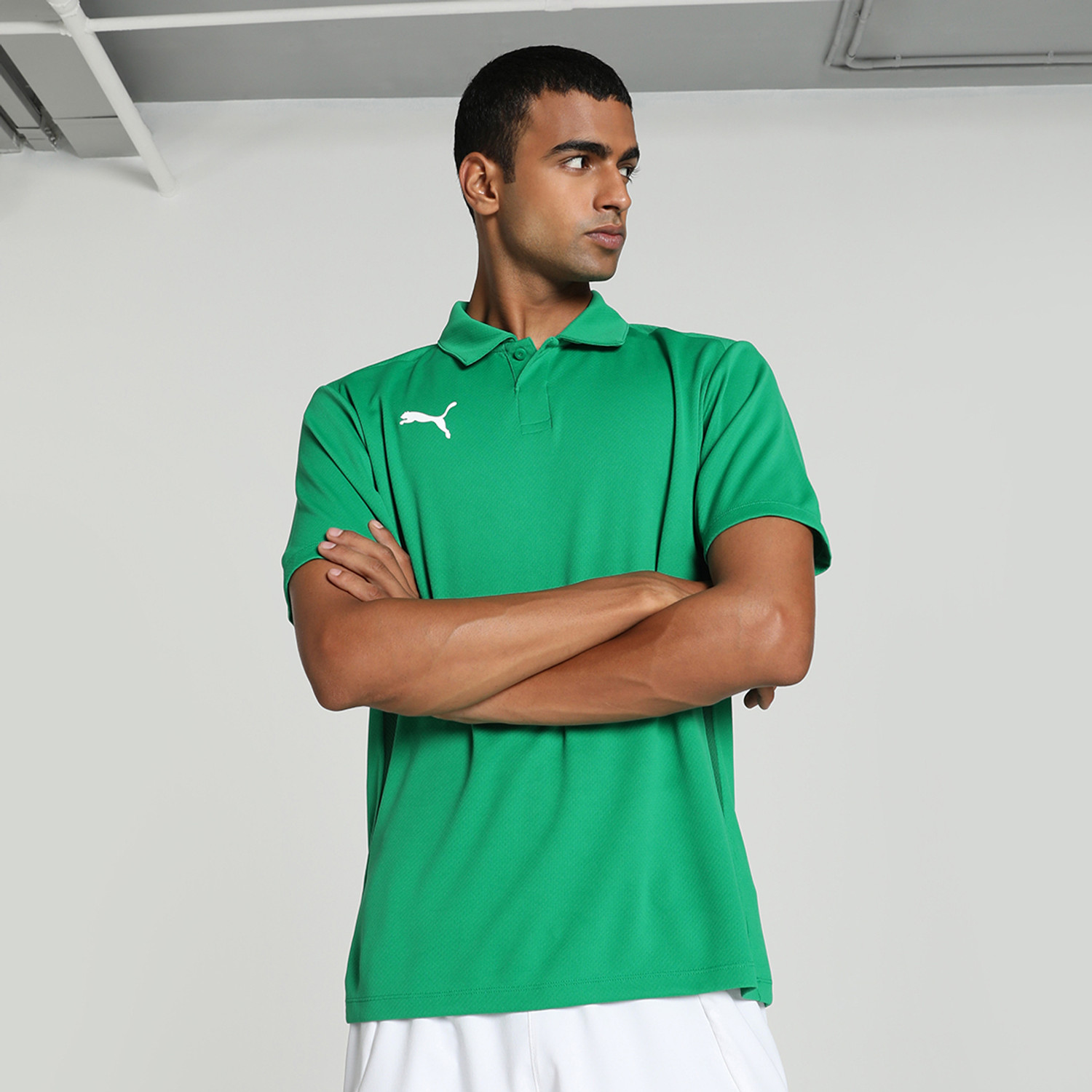 Image of PUMA Men Solid Polo Neck Polyester Green T-Shirt