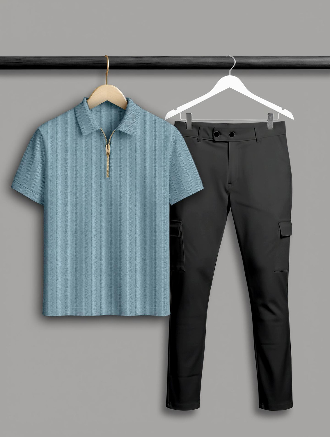 COMBRAIDED Men's Polo Neck Light Blue T-Shirt Pack of 2 - Image 3