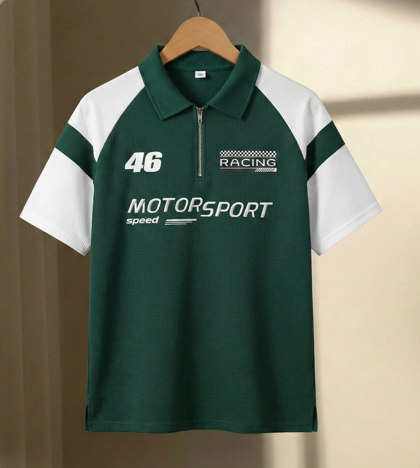Flipkart SmartBuy Men Dark Green Zip Neck T-Shirt - Image 1