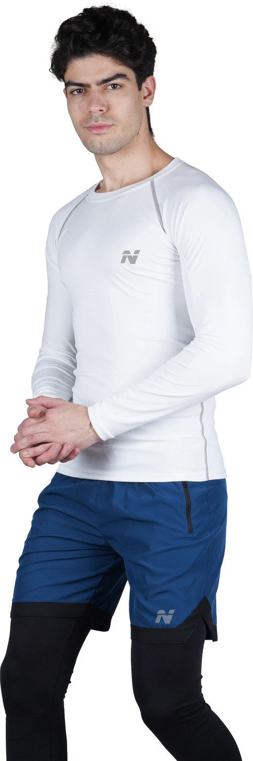Image of NINQ Men Solid Round Neck Nylon White T-Shirt