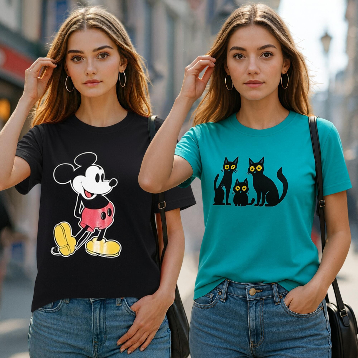 Image of DreamBe Women Printed Round Neck Cotton Blend Multicolor T-Shirt