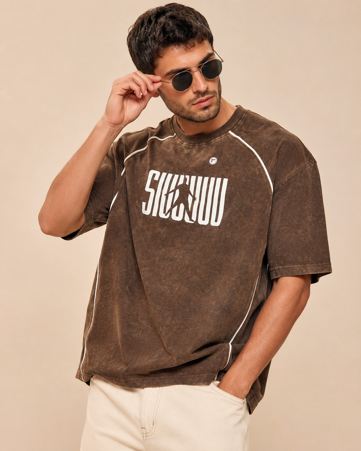 Veyon Men Brown Round Neck Printed T-Shirt - Image 3