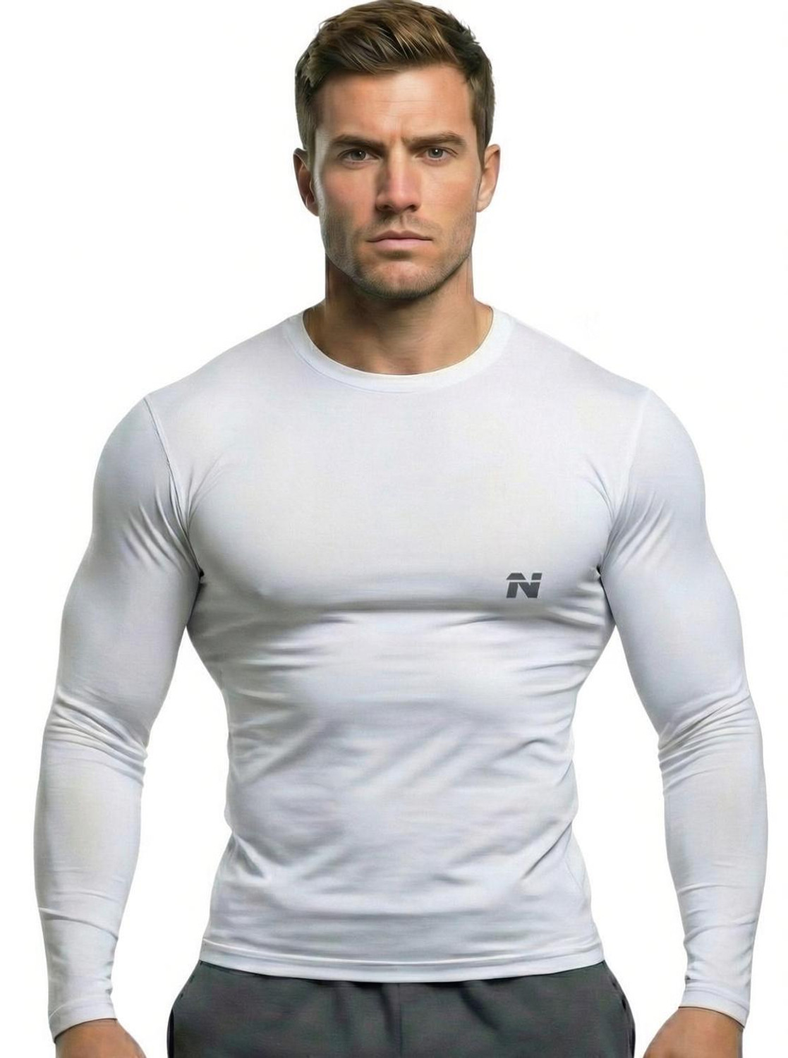 Image of COITONIC Men Solid Round Neck Polyester White T-Shirt