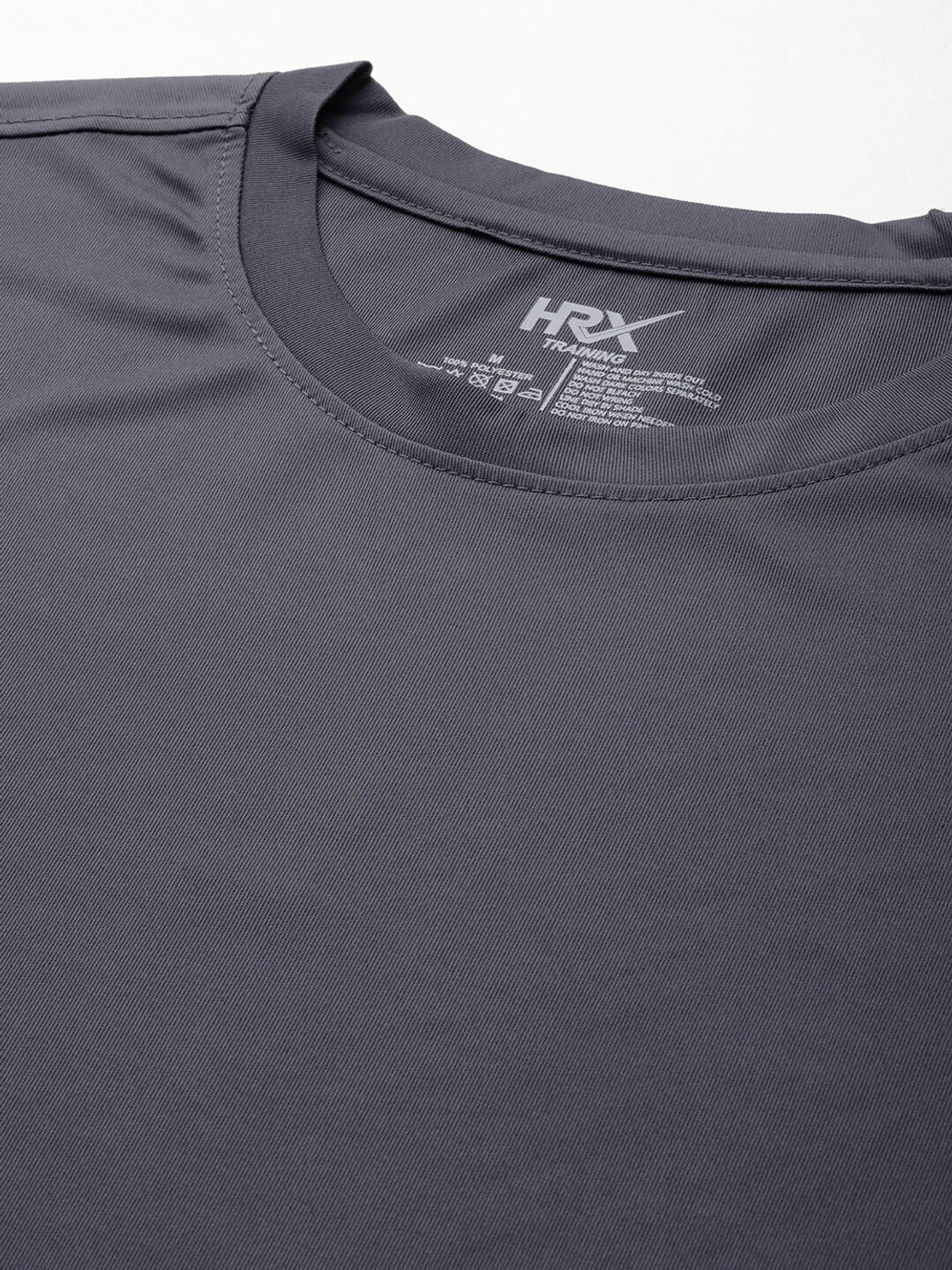 Image of HRX by Hrithik Roshan Men Solid Round Neck Polyester Grey T-Shirt