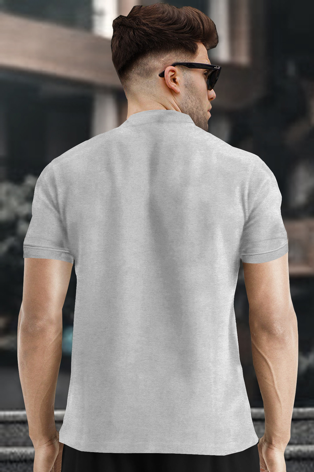 Image of TRIPR Men Solid Mandarin Collar Cotton Blend Grey T-Shirt