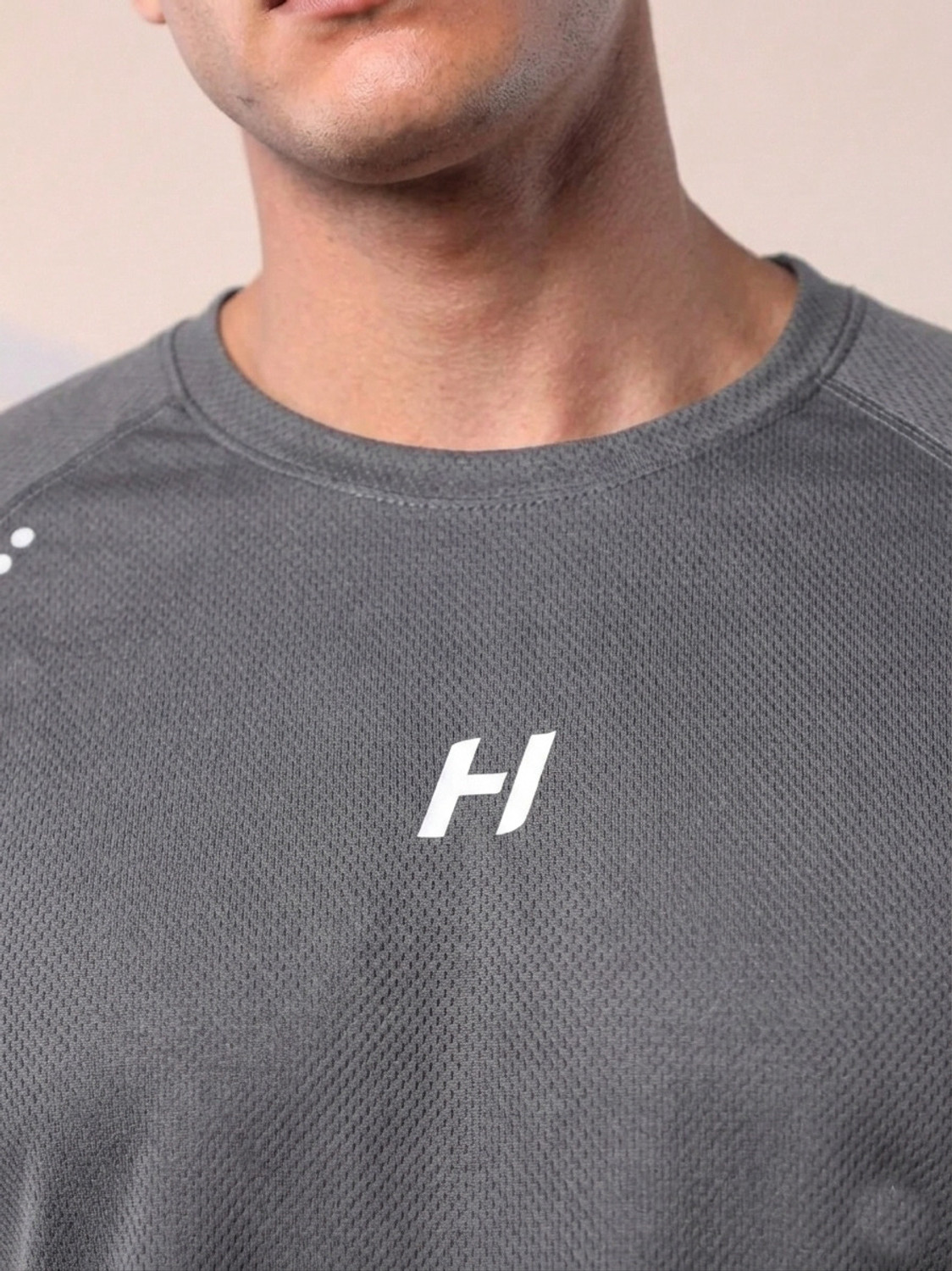 Image of HEPAKA Men Solid Round Neck Polyester Grey T-Shirt
