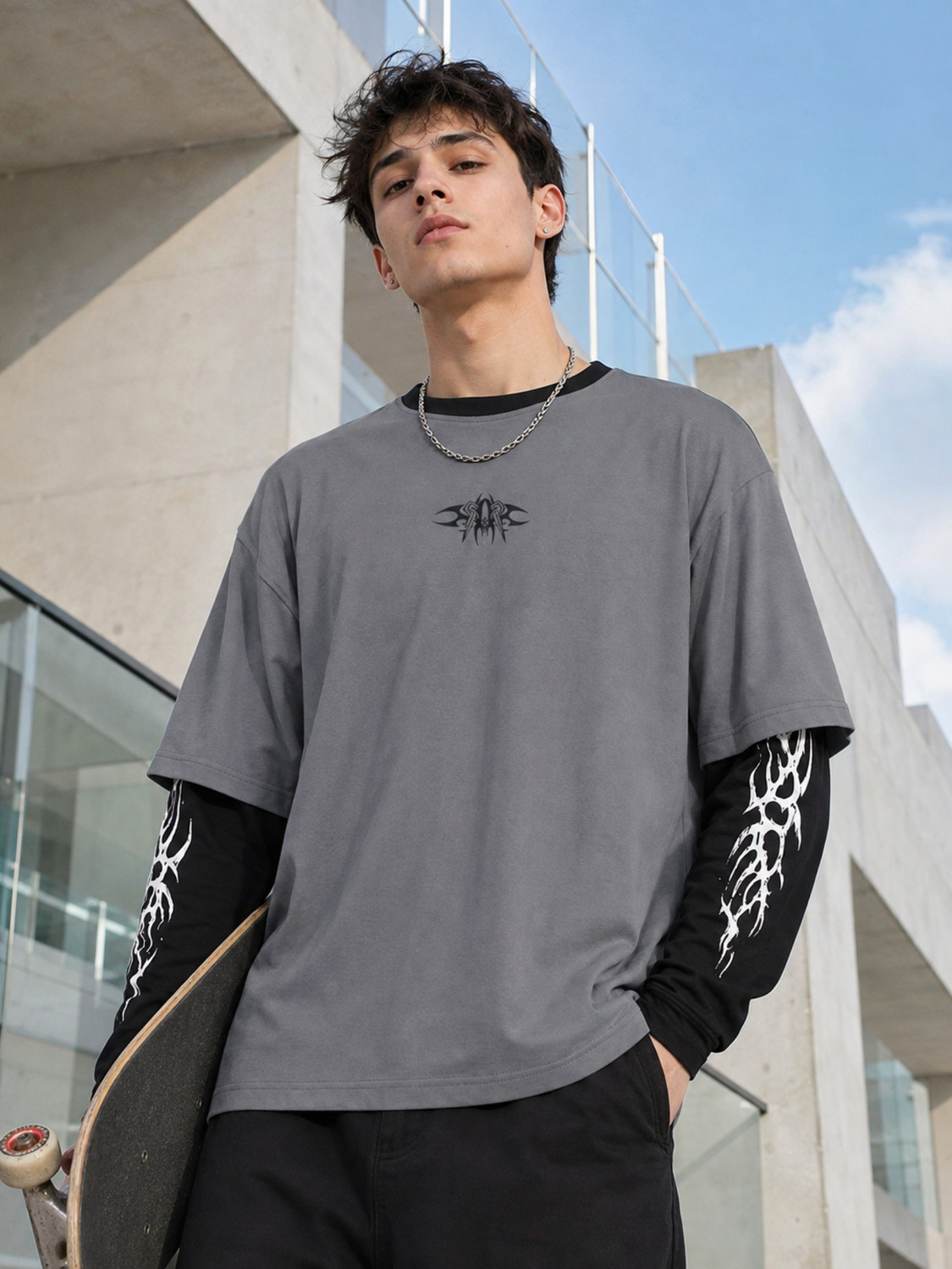 MANIAC Men Grey Cotton T-Shirt - Image 1