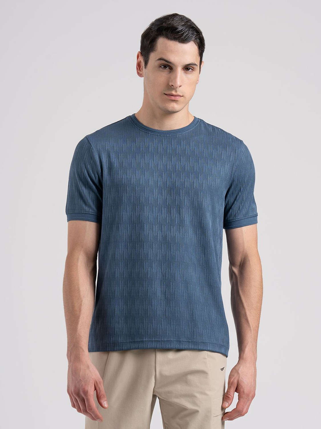 Image of VAN HEUSEN Men Solid Polo Neck Cotton Blend White T-Shirt